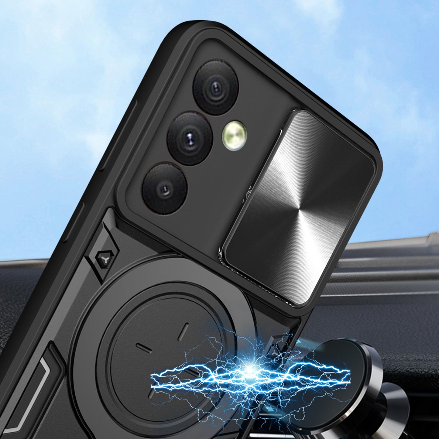 For Samsung Galaxy A54 5G Slide Lens Protection Phone Case TPU+PC Kickstand Cover