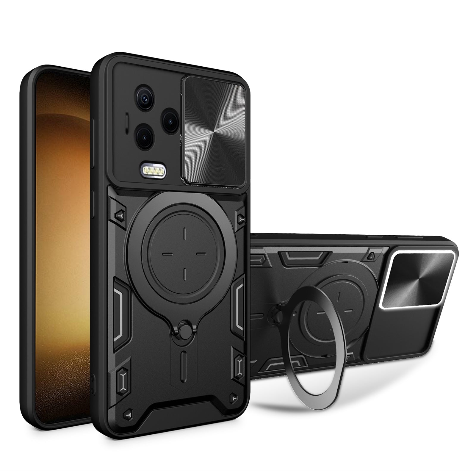 Kickstand Phone Case for Infinix Note 12 (2023) 4G / Note 12 Pro 4G , Impact-Resistant TPU+PC Cover with Slide Lens Window