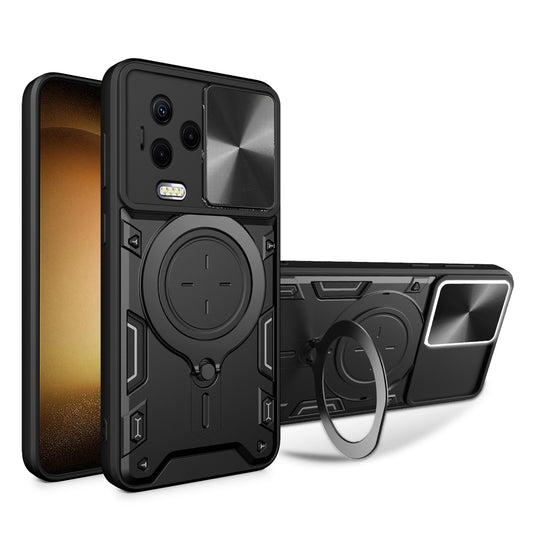 Kickstand Phone Case for Infinix Note 12 (2023) 4G / Note 12 Pro 4G , Impact-Resistant TPU+PC Cover with Slide Lens Window