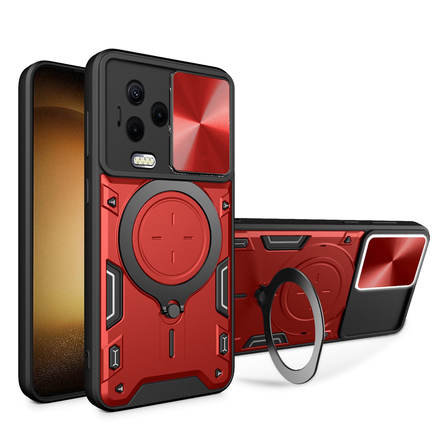 Kickstand Phone Case for Infinix Note 12 (2023) 4G / Note 12 Pro 4G , Impact-Resistant TPU+PC Cover with Slide Lens Window