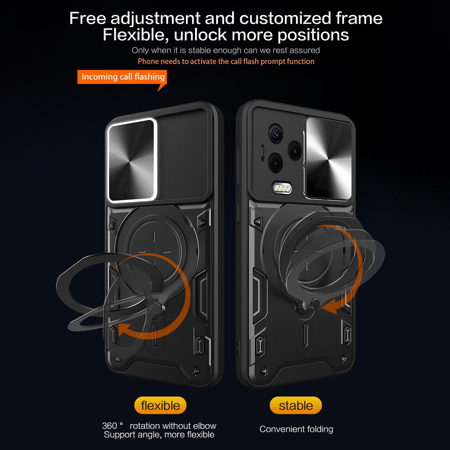 Kickstand Phone Case for Infinix Note 12 (2023) 4G / Note 12 Pro 4G , Impact-Resistant TPU+PC Cover with Slide Lens Window