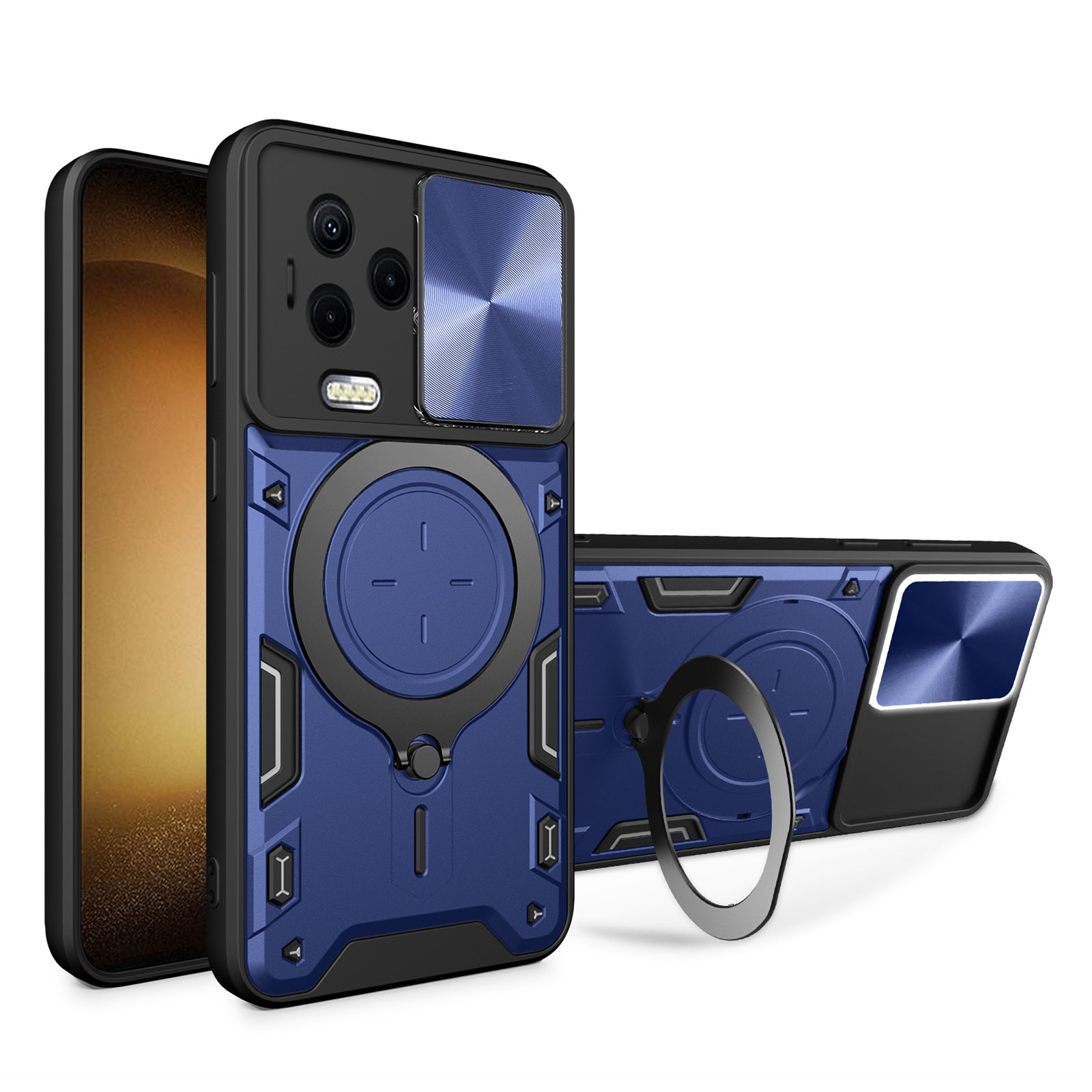 Kickstand Phone Case for Infinix Note 12 (2023) 4G / Note 12 Pro 4G , Impact-Resistant TPU+PC Cover with Slide Lens Window