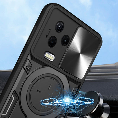 Kickstand Phone Case for Infinix Note 12 (2023) 4G / Note 12 Pro 4G , Impact-Resistant TPU+PC Cover with Slide Lens Window