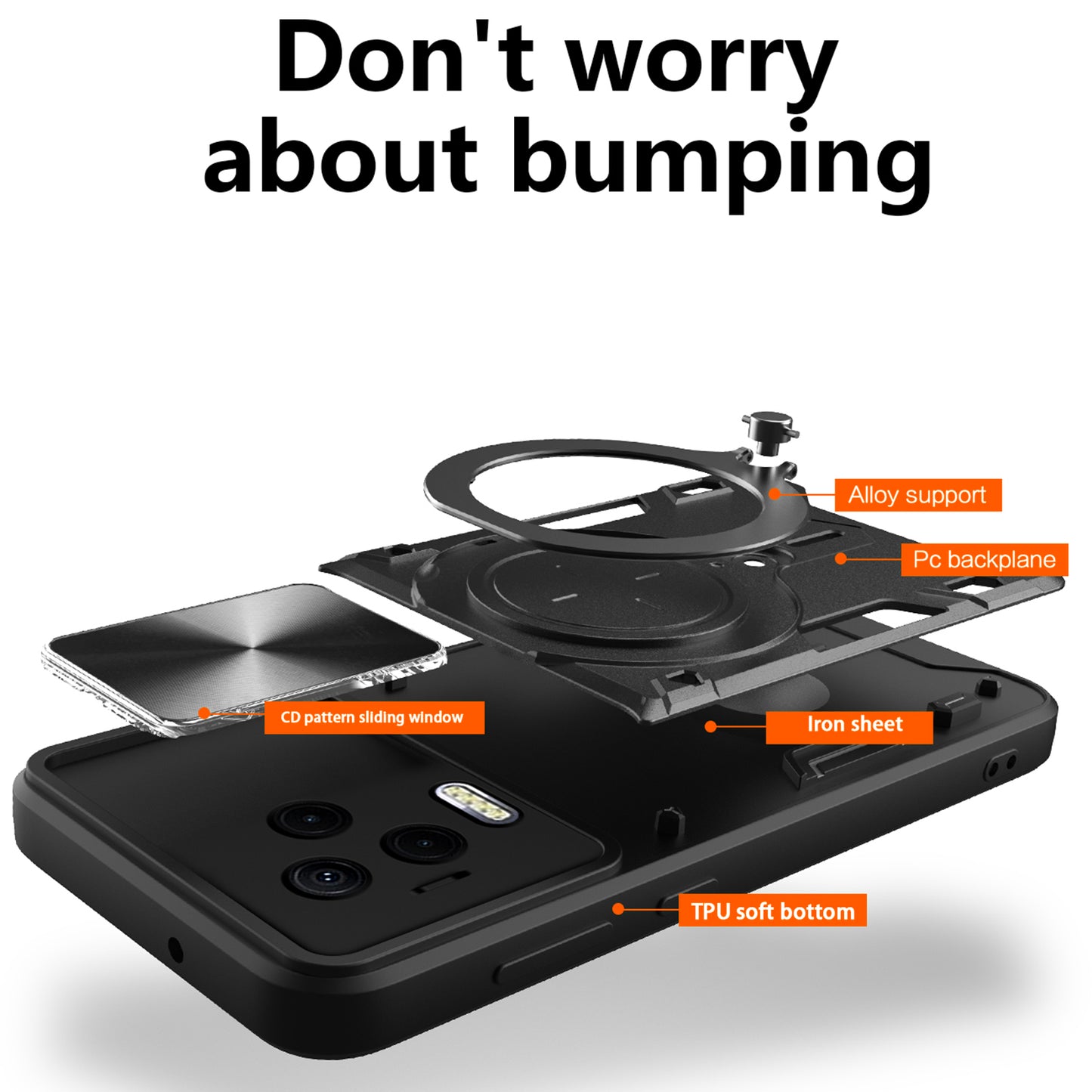 Kickstand Phone Case for Infinix Note 12 (2023) 4G / Note 12 Pro 4G , Impact-Resistant TPU+PC Cover with Slide Lens Window