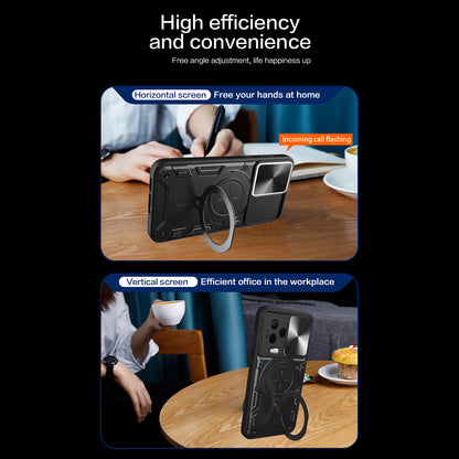 Kickstand Phone Case for Infinix Note 12 (2023) 4G / Note 12 Pro 4G , Impact-Resistant TPU+PC Cover with Slide Lens Window