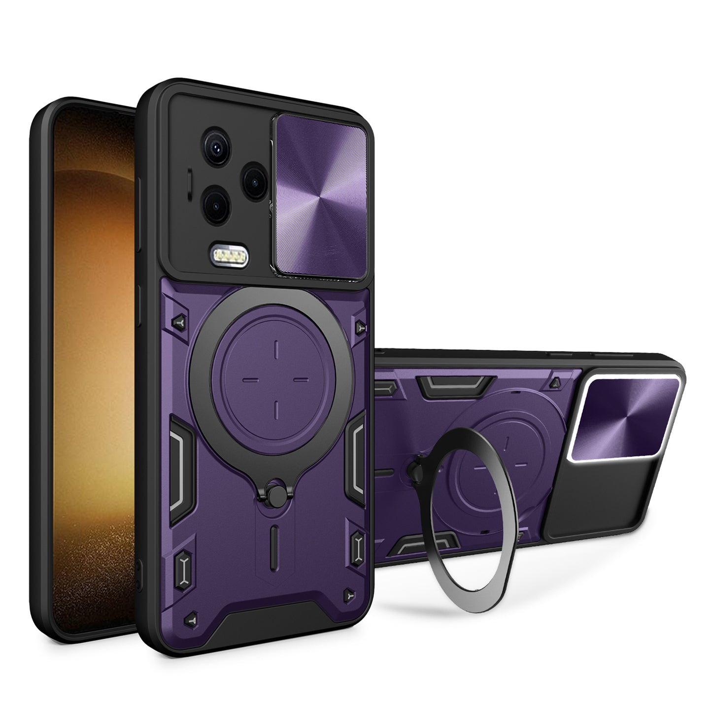 Kickstand Phone Case for Infinix Note 12 (2023) 4G / Note 12 Pro 4G , Impact-Resistant TPU+PC Cover with Slide Lens Window