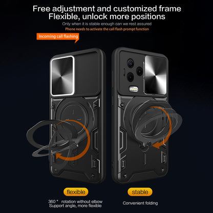 Kickstand Phone Case for Infinix Note 12 (2023) 4G / Note 12 Pro 4G , Impact-Resistant TPU+PC Cover with Slide Lens Window