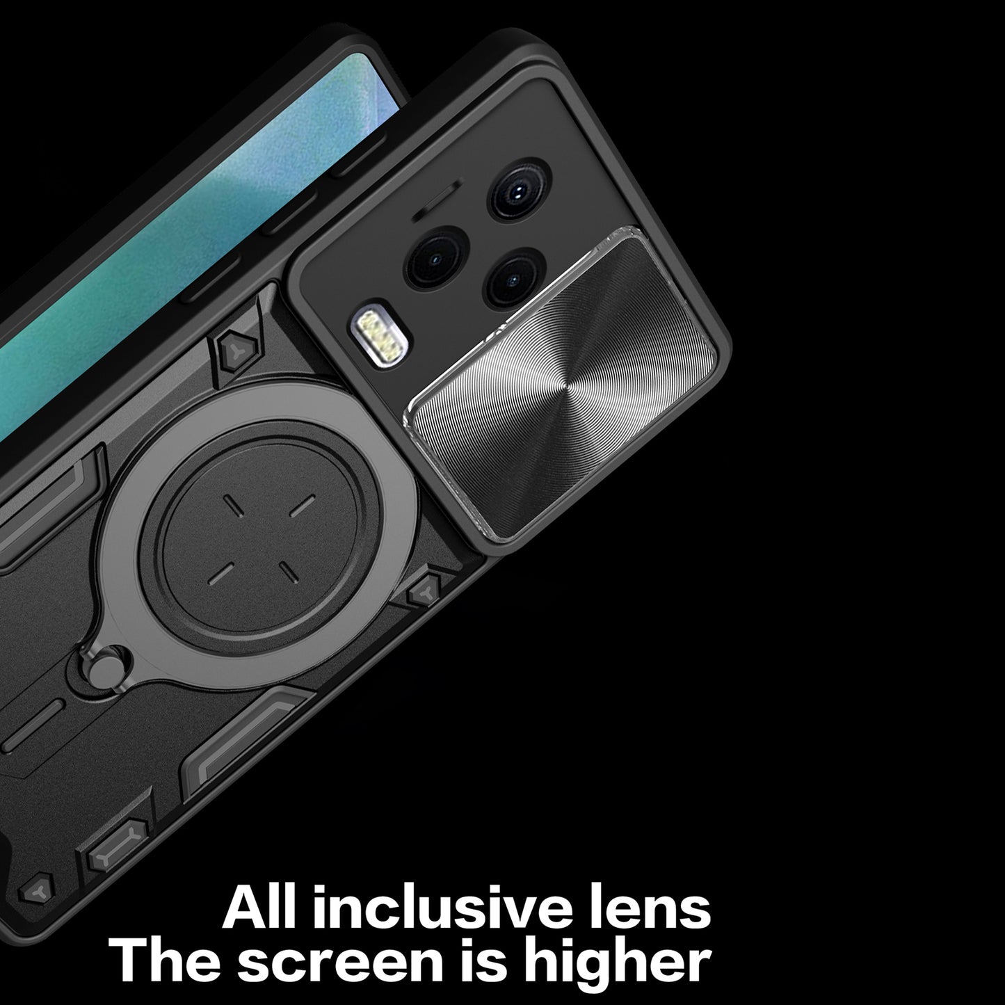 Kickstand Phone Case for Infinix Note 12 (2023) 4G / Note 12 Pro 4G , Impact-Resistant TPU+PC Cover with Slide Lens Window