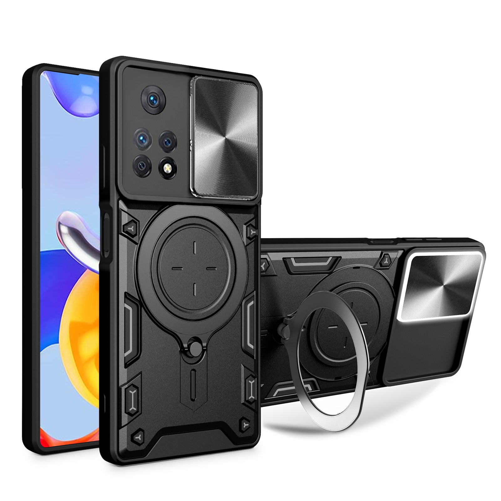 Phone Case for Xiaomi Redmi Note 11 Pro 4G (MediaTek) / Note 11 Pro 5G (Qualcomm) / Note 11E Pro 5G / Note 11 Pro+ 5G (India) , Slide Lens Protection TPU+PC Kickstand Cover