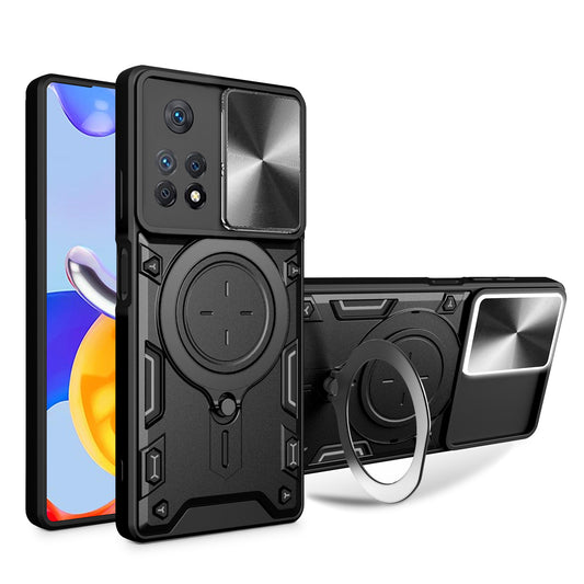 Phone Case for Xiaomi Redmi Note 11 Pro 4G (MediaTek) / Note 11 Pro 5G (Qualcomm) / Note 11E Pro 5G / Note 11 Pro+ 5G (India) , Slide Lens Protection TPU+PC Kickstand Cover