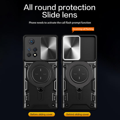 Phone Case for Xiaomi Redmi Note 11 Pro 4G (MediaTek) / Note 11 Pro 5G (Qualcomm) / Note 11E Pro 5G / Note 11 Pro+ 5G (India) , Slide Lens Protection TPU+PC Kickstand Cover