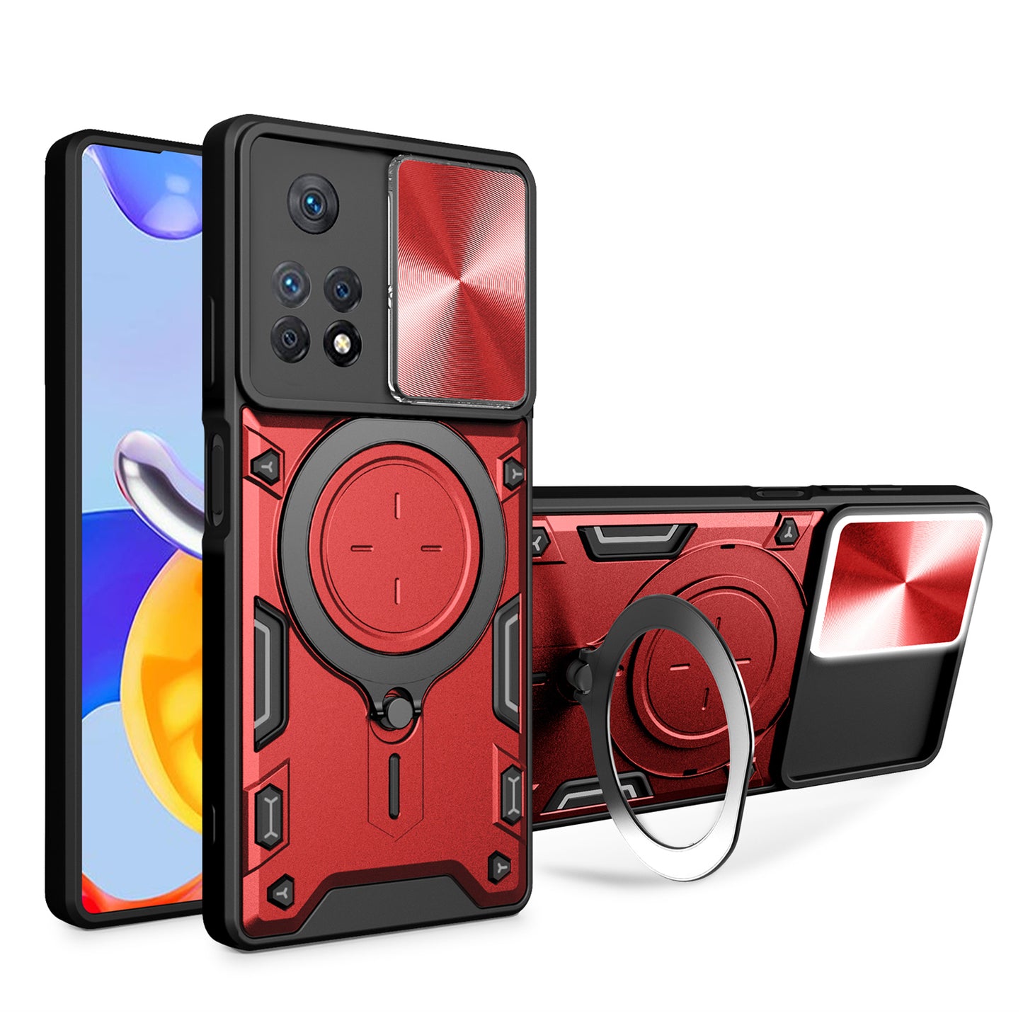 Phone Case for Xiaomi Redmi Note 11 Pro 4G (MediaTek) / Note 11 Pro 5G (Qualcomm) / Note 11E Pro 5G / Note 11 Pro+ 5G (India) , Slide Lens Protection TPU+PC Kickstand Cover