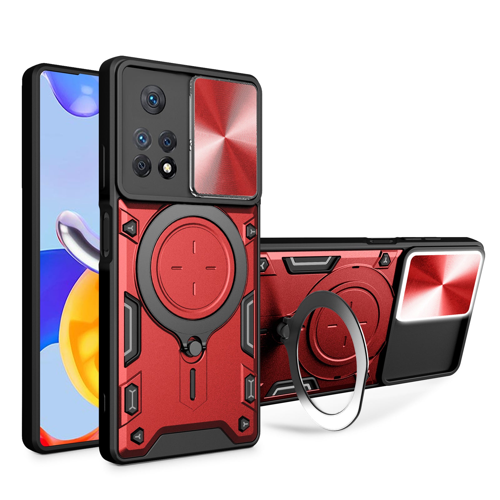 Phone Case for Xiaomi Redmi Note 11 Pro 4G (MediaTek) / Note 11 Pro 5G (Qualcomm) / Note 11E Pro 5G / Note 11 Pro+ 5G (India) , Slide Lens Protection TPU+PC Kickstand Cover