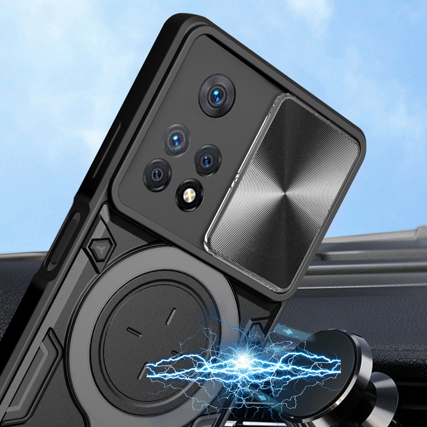 Phone Case for Xiaomi Redmi Note 11 Pro 4G (MediaTek) / Note 11 Pro 5G (Qualcomm) / Note 11E Pro 5G / Note 11 Pro+ 5G (India) , Slide Lens Protection TPU+PC Kickstand Cover