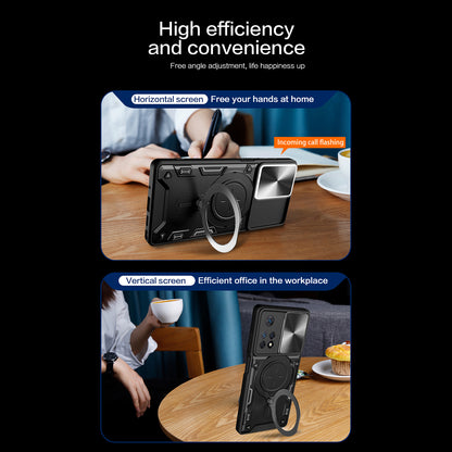 Phone Case for Xiaomi Redmi Note 11 Pro 4G (MediaTek) / Note 11 Pro 5G (Qualcomm) / Note 11E Pro 5G / Note 11 Pro+ 5G (India) , Slide Lens Protection TPU+PC Kickstand Cover