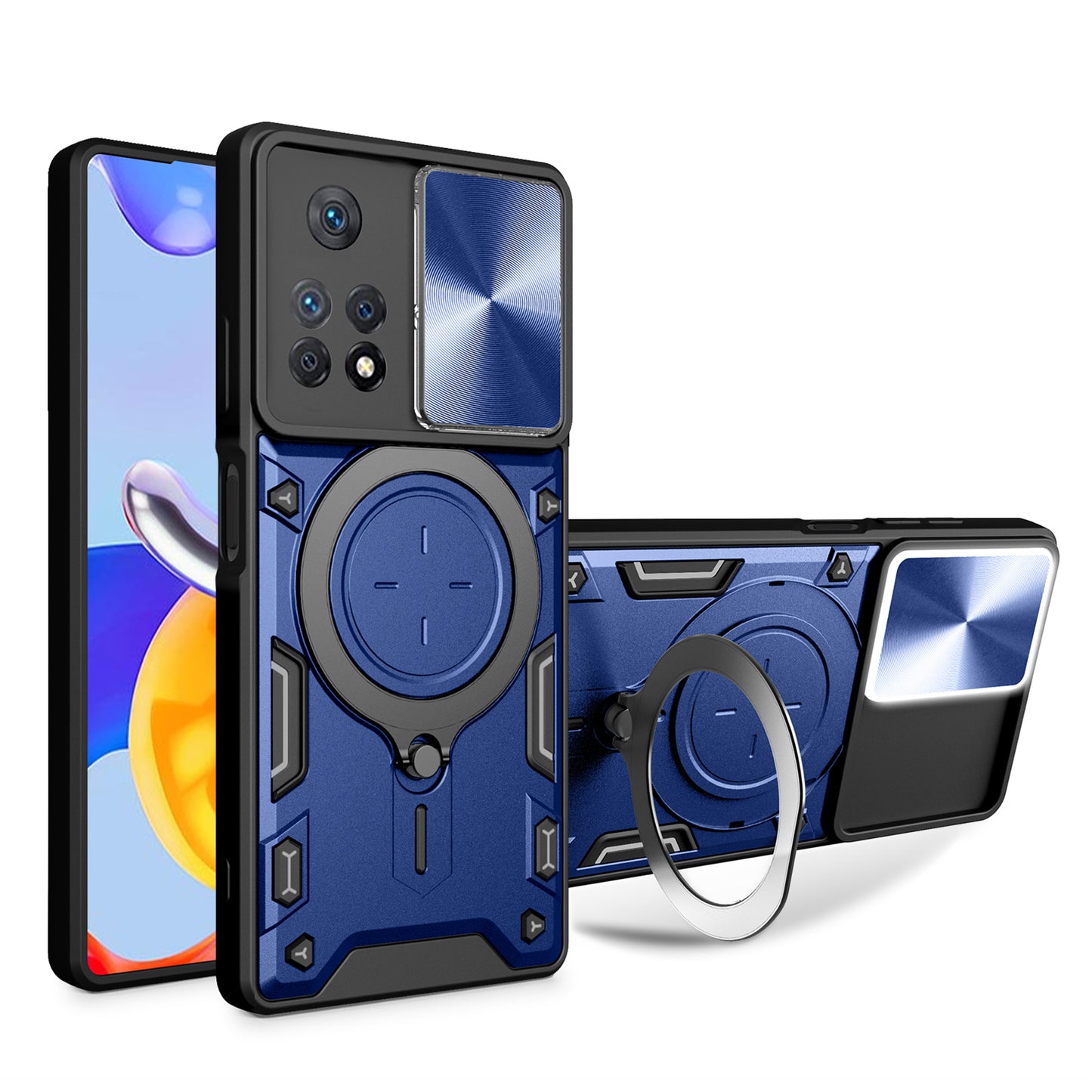 Phone Case for Xiaomi Redmi Note 11 Pro 4G (MediaTek) / Note 11 Pro 5G (Qualcomm) / Note 11E Pro 5G / Note 11 Pro+ 5G (India) , Slide Lens Protection TPU+PC Kickstand Cover