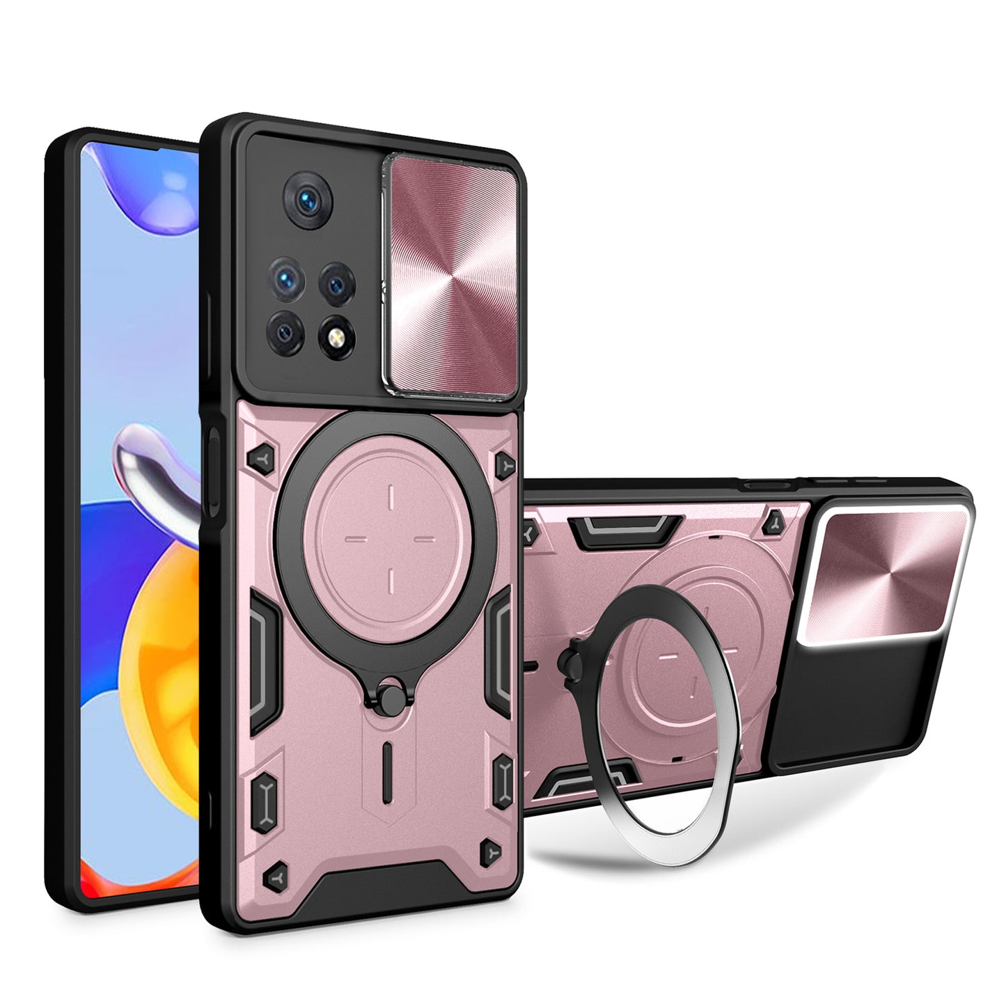 Phone Case for Xiaomi Redmi Note 11 Pro 4G (MediaTek) / Note 11 Pro 5G (Qualcomm) / Note 11E Pro 5G / Note 11 Pro+ 5G (India) , Slide Lens Protection TPU+PC Kickstand Cover