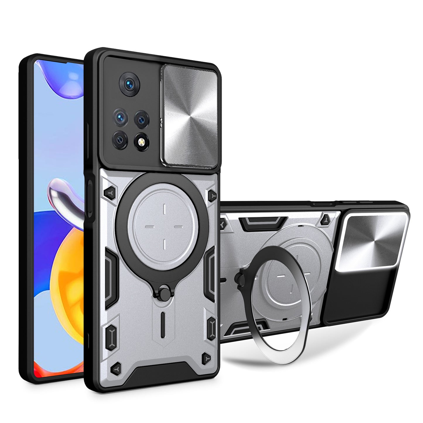 Phone Case for Xiaomi Redmi Note 11 Pro 4G (MediaTek) / Note 11 Pro 5G (Qualcomm) / Note 11E Pro 5G / Note 11 Pro+ 5G (India) , Slide Lens Protection TPU+PC Kickstand Cover