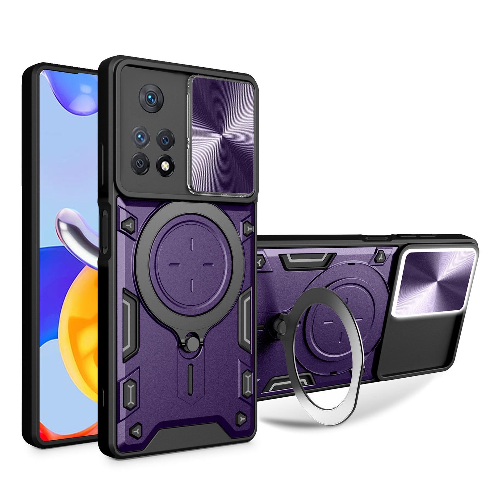 Phone Case for Xiaomi Redmi Note 11 Pro 4G (MediaTek) / Note 11 Pro 5G (Qualcomm) / Note 11E Pro 5G / Note 11 Pro+ 5G (India) , Slide Lens Protection TPU+PC Kickstand Cover