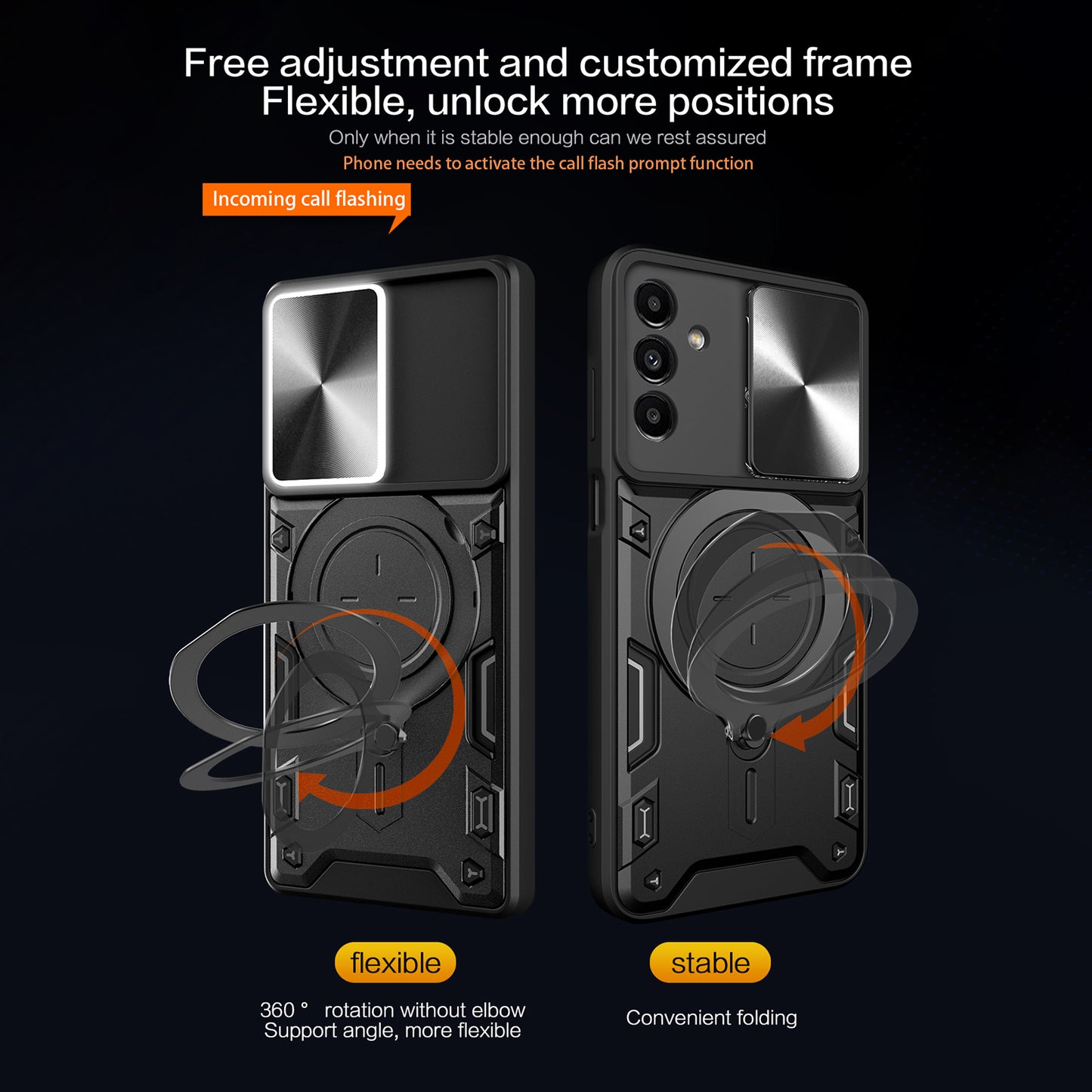 Kickstand Back Cover for Samsung Galaxy A13 5G / A04s 4G (164.7 x 76.7 x 9.1 mm) , TPU+PC Slide Lens Protection Phone Case