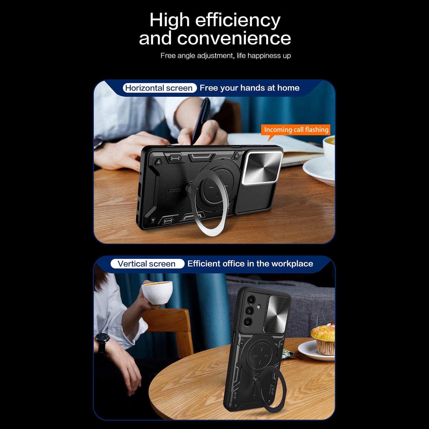 Kickstand Back Cover for Samsung Galaxy A13 5G / A04s 4G (164.7 x 76.7 x 9.1 mm) , TPU+PC Slide Lens Protection Phone Case