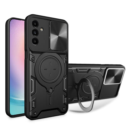 For Samsung Galaxy A24 4G Rotating Kickstand Cover TPU+PC Phone Case with Slide Camera Lens Protector