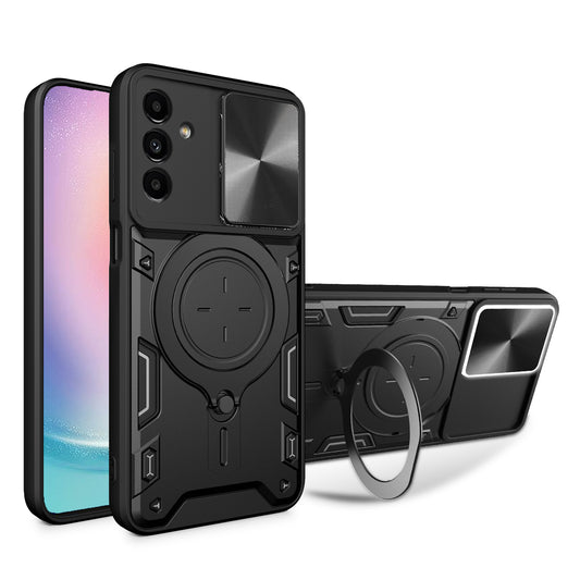 For Samsung Galaxy A24 4G Rotating Kickstand Cover TPU+PC Phone Case with Slide Camera Lens Protector