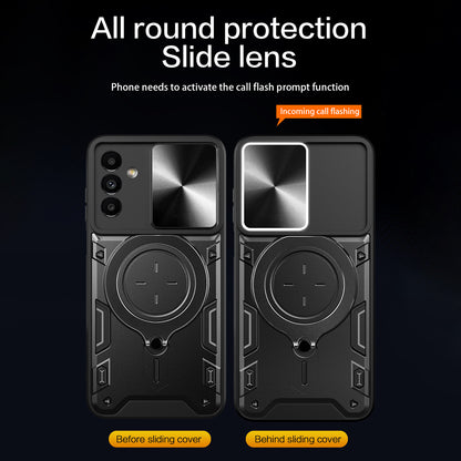For Samsung Galaxy A24 4G Rotating Kickstand Cover TPU+PC Phone Case with Slide Camera Lens Protector