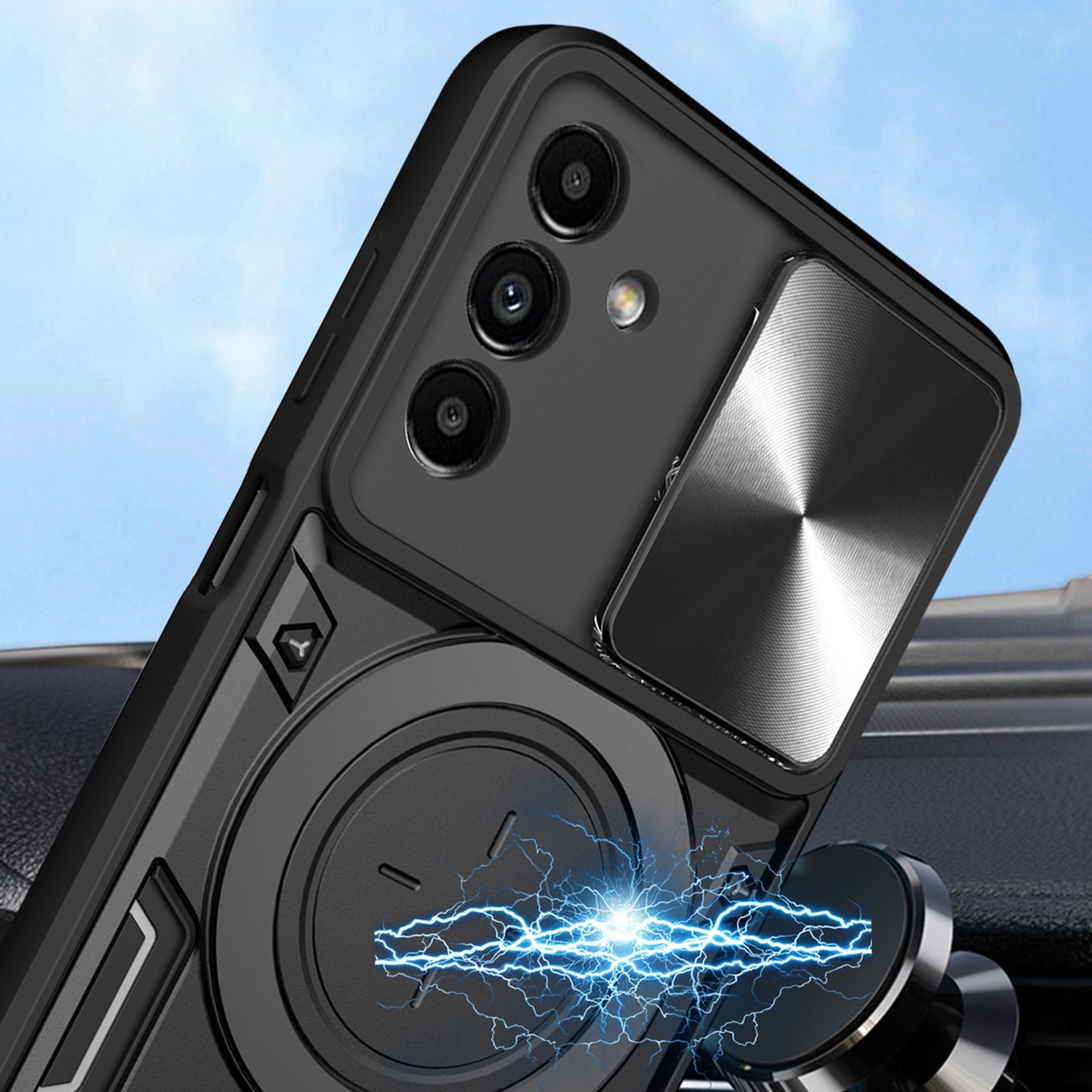 For Samsung Galaxy A24 4G Rotating Kickstand Cover TPU+PC Phone Case with Slide Camera Lens Protector