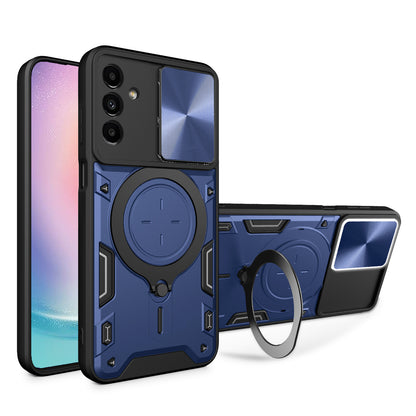 For Samsung Galaxy A24 4G Rotating Kickstand Cover TPU+PC Phone Case with Slide Camera Lens Protector