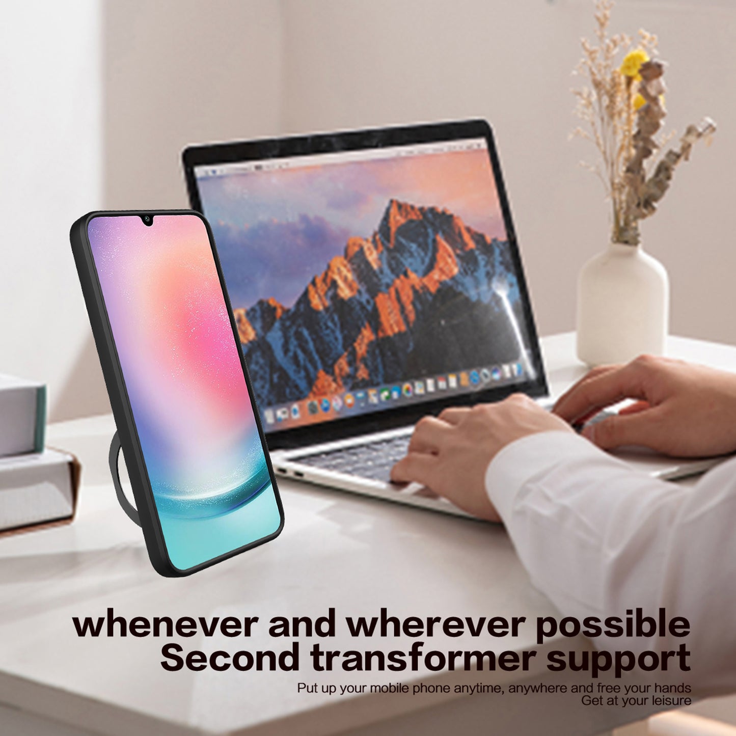 For Samsung Galaxy A24 4G Rotating Kickstand Cover TPU+PC Phone Case with Slide Camera Lens Protector