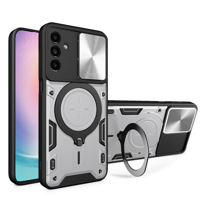 For Samsung Galaxy A24 4G Rotating Kickstand Cover TPU+PC Phone Case with Slide Camera Lens Protector