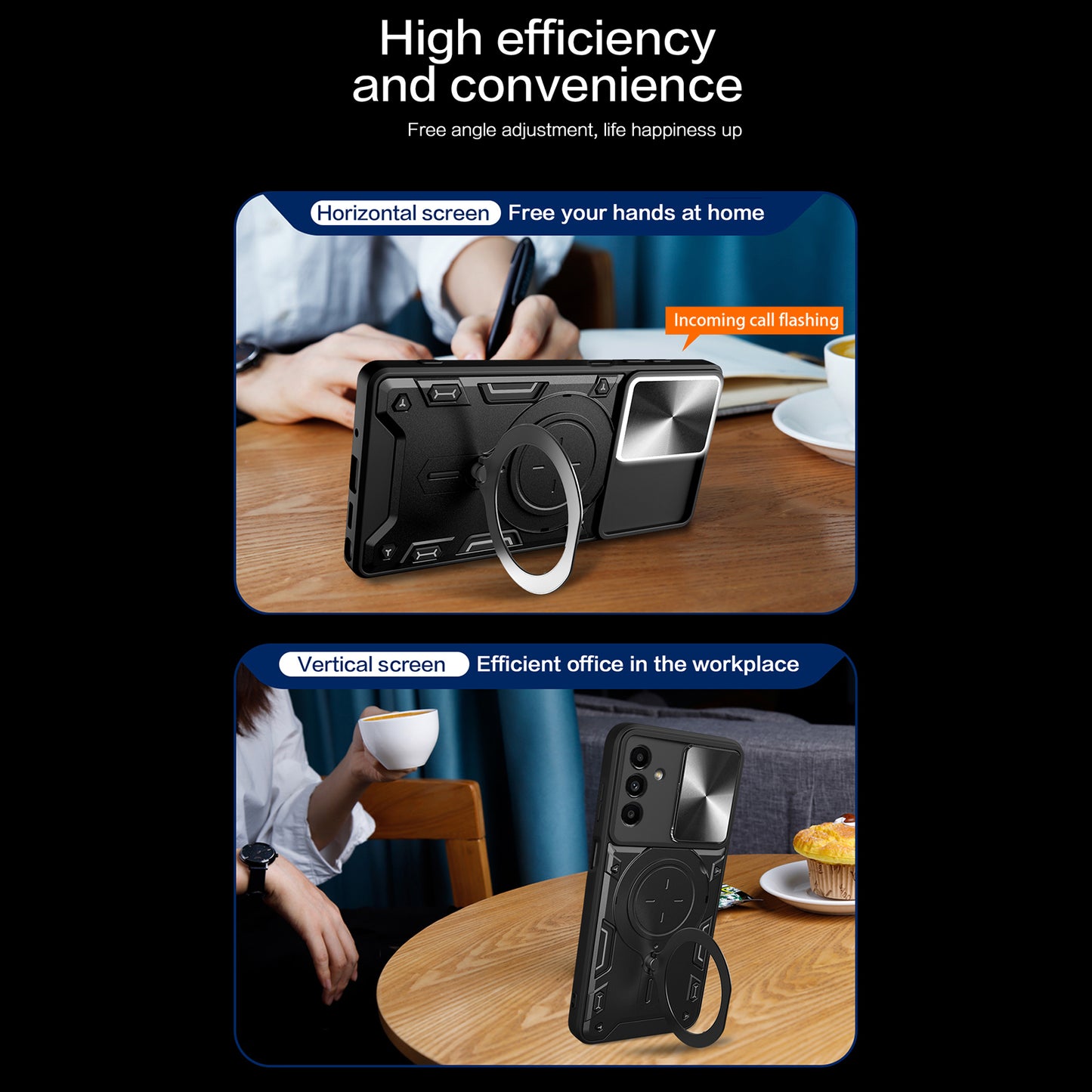 For Samsung Galaxy A24 4G Rotating Kickstand Cover TPU+PC Phone Case with Slide Camera Lens Protector