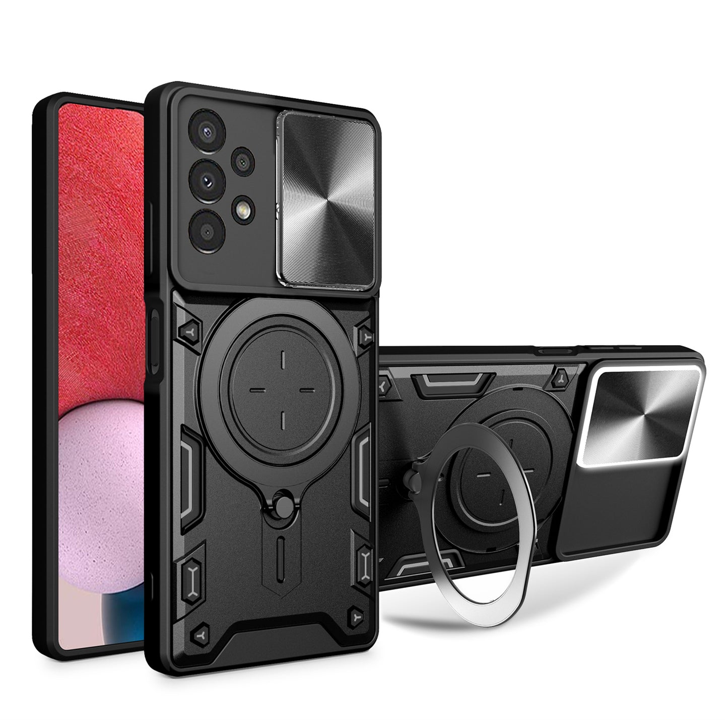 Kickstand Phone Case for Samsung Galaxy A13 4G Slide Lens Protection TPU+PC Back Cover