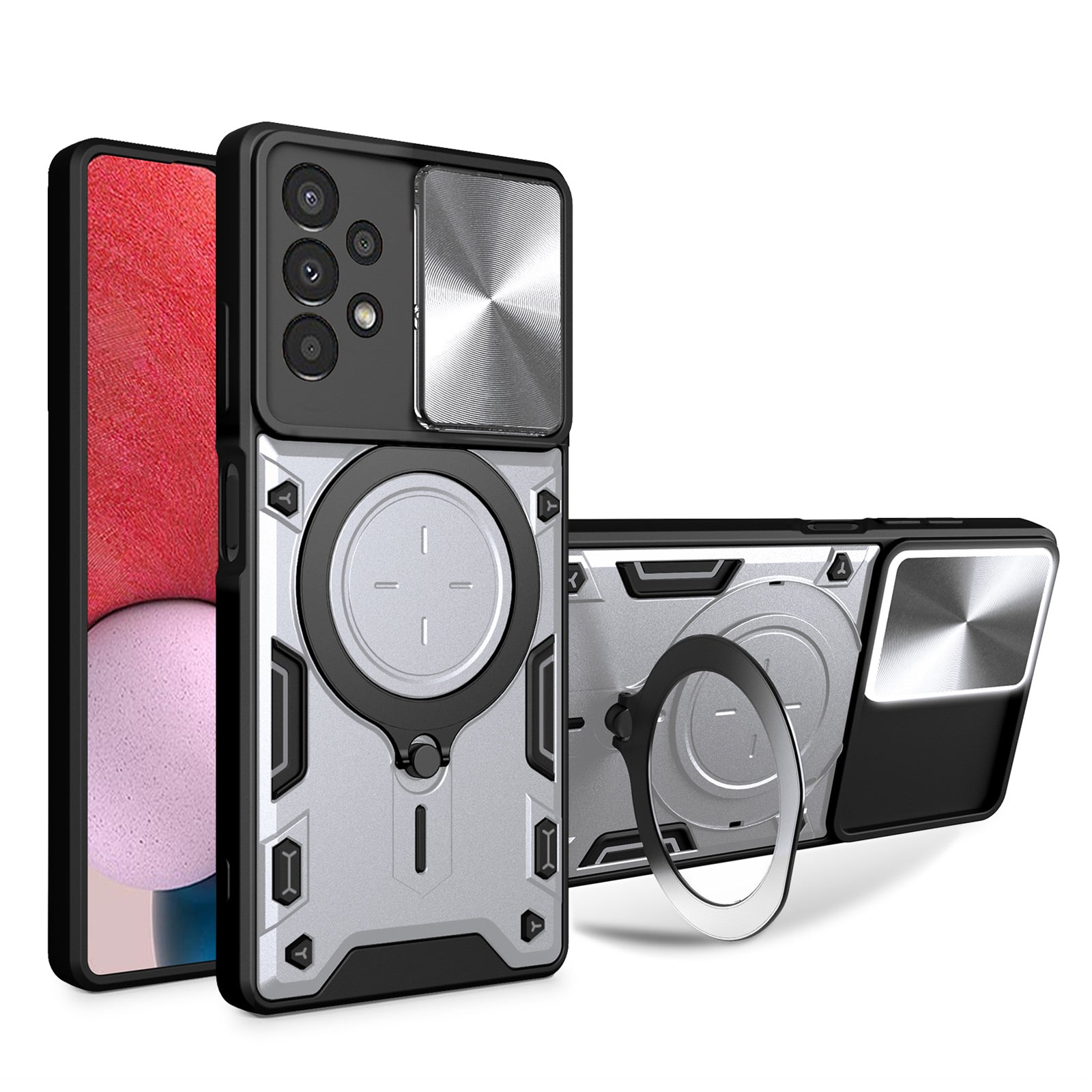 Kickstand Phone Case for Samsung Galaxy A13 4G Slide Lens Protection TPU+PC Back Cover