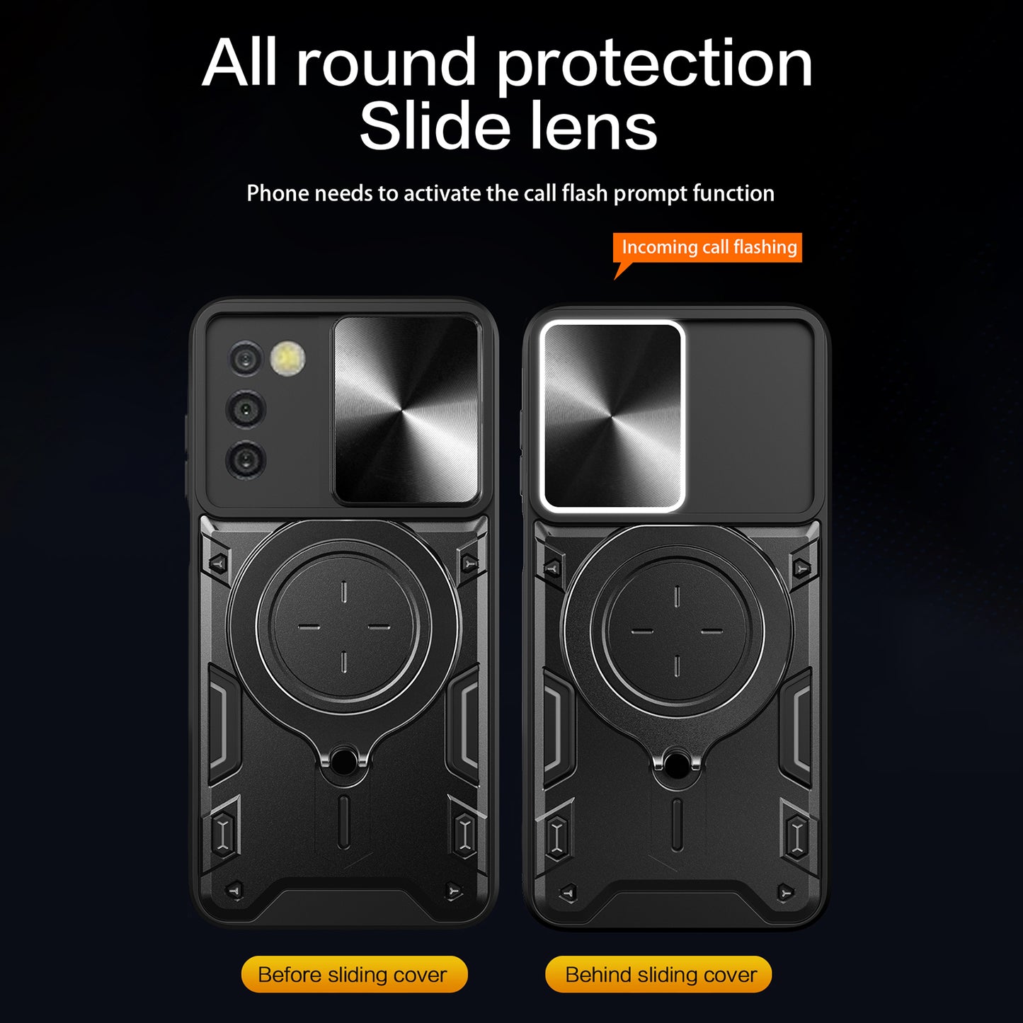 TPU+PC Phone Case for Samsung Galaxy A03s (166.5 x 75.98 x 9.14mm) Slide Lens Protection Kickstand Cover