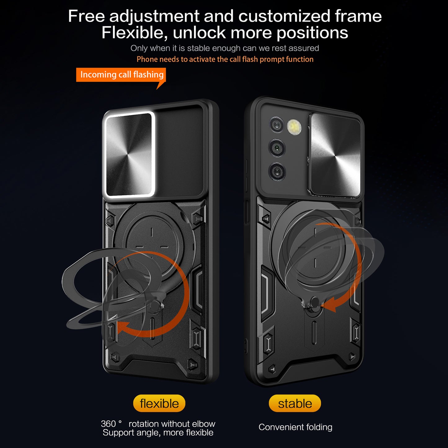 TPU+PC Phone Case for Samsung Galaxy A03s (166.5 x 75.98 x 9.14mm) Slide Lens Protection Kickstand Cover