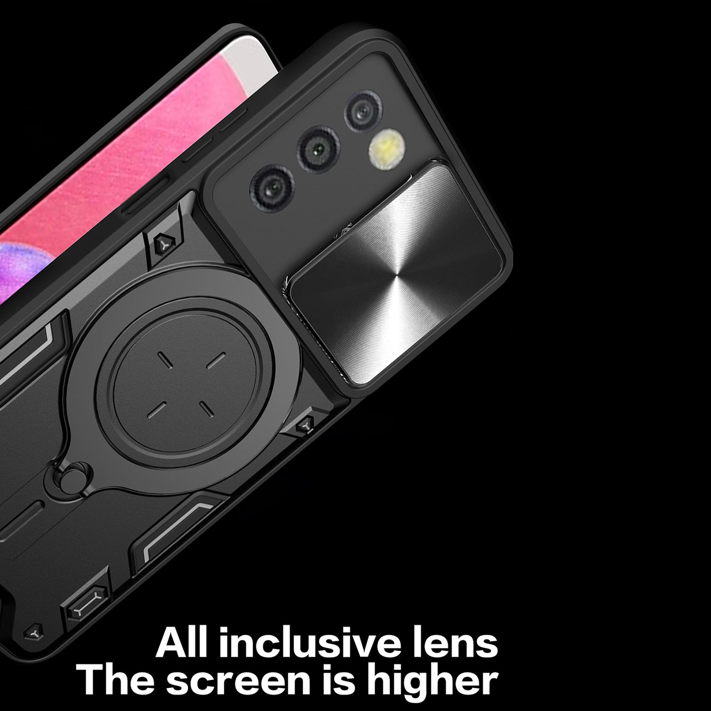 TPU+PC Phone Case for Samsung Galaxy A03s (166.5 x 75.98 x 9.14mm) Slide Lens Protection Kickstand Cover