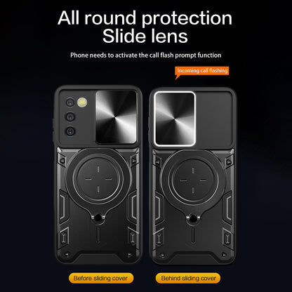 TPU+PC Phone Case for Samsung Galaxy A03s (166.5 x 75.98 x 9.14mm) Slide Lens Protection Kickstand Cover