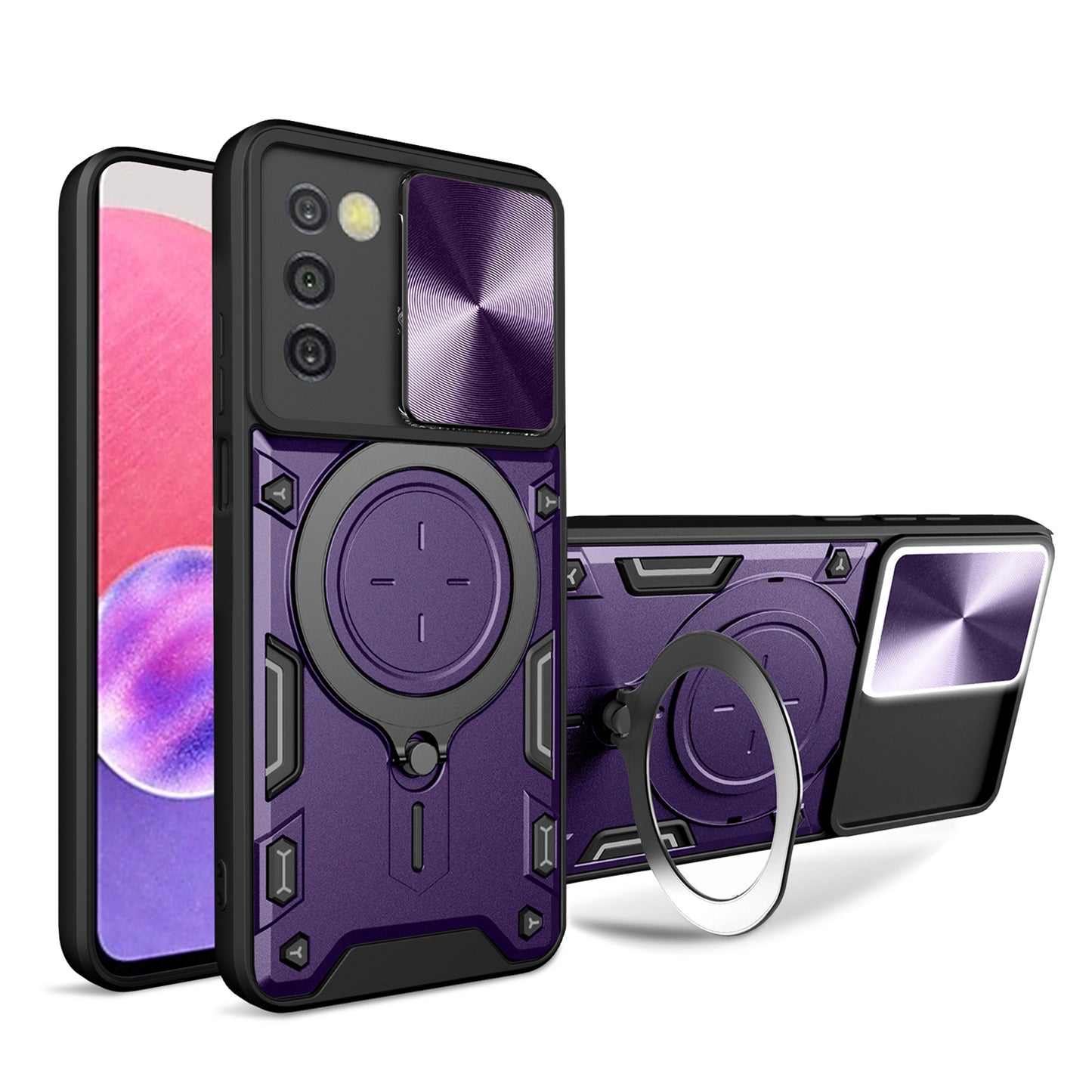 TPU+PC Phone Case for Samsung Galaxy A03s (166.5 x 75.98 x 9.14mm) Slide Lens Protection Kickstand Cover