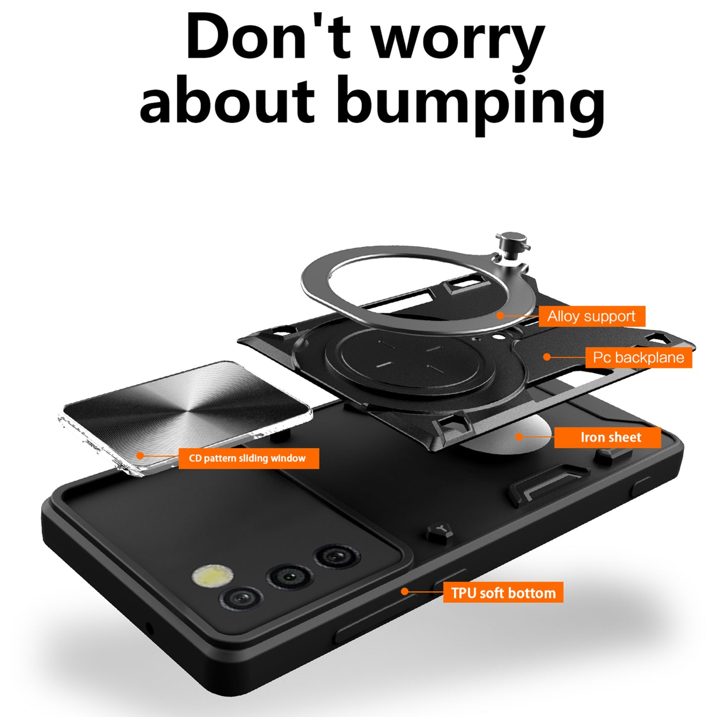 TPU+PC Phone Case for Samsung Galaxy A03s (166.5 x 75.98 x 9.14mm) Slide Lens Protection Kickstand Cover