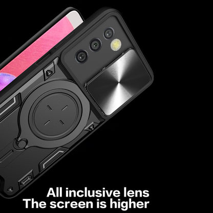 TPU+PC Phone Case for Samsung Galaxy A03s (166.5 x 75.98 x 9.14mm) Slide Lens Protection Kickstand Cover