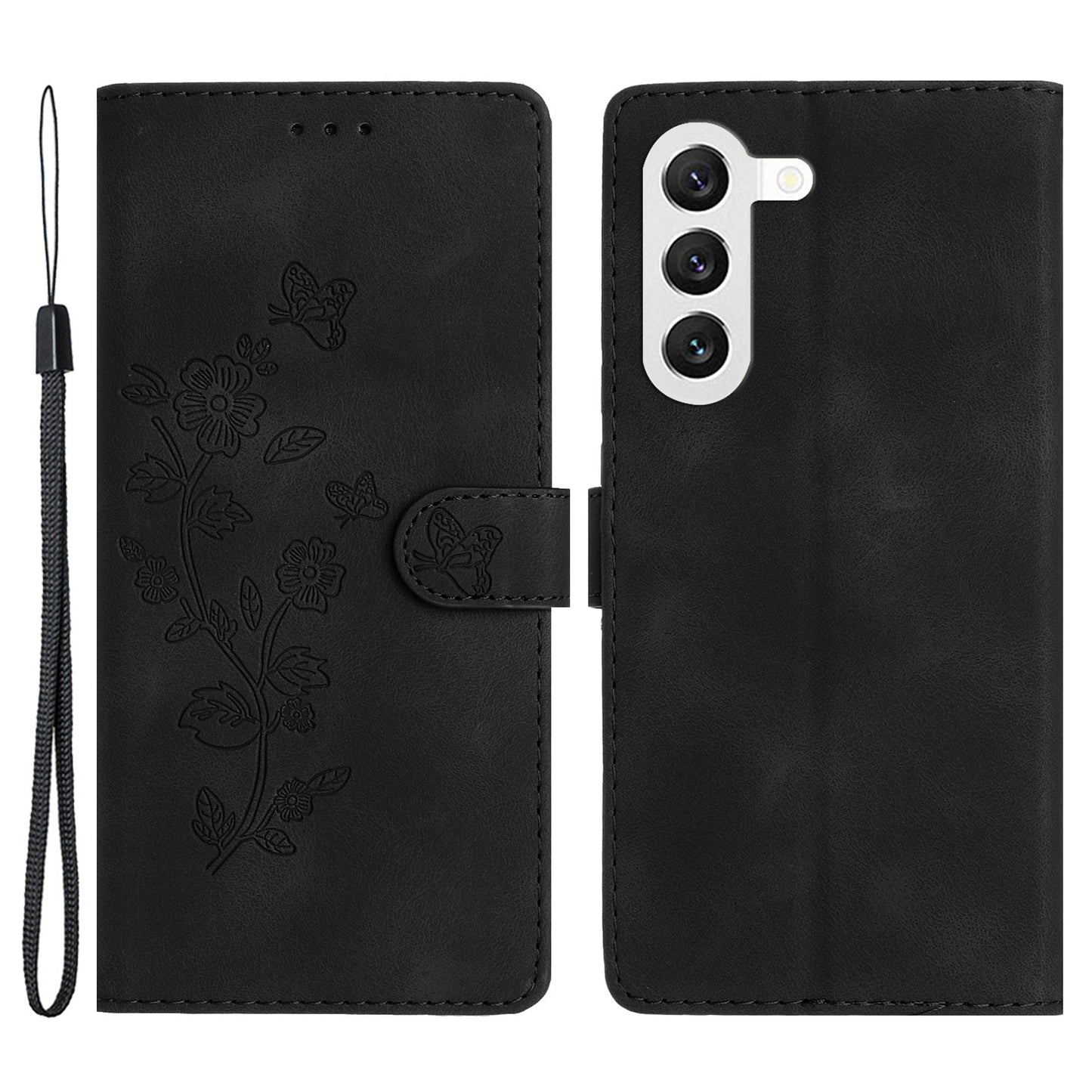 For Samsung Galaxy S23 Flip Stand Phone Case Flower Imprinted PU Leather Wallet Cover