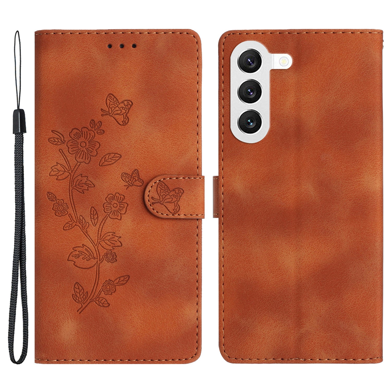 For Samsung Galaxy S23 Flip Stand Phone Case Flower Imprinted PU Leather Wallet Cover