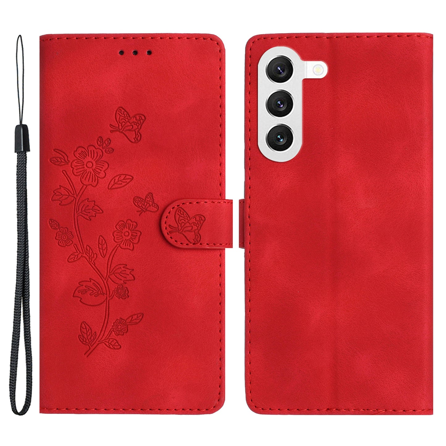 For Samsung Galaxy S23 Flip Stand Phone Case Flower Imprinted PU Leather Wallet Cover