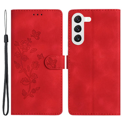 For Samsung Galaxy S23 Flip Stand Phone Case Flower Imprinted PU Leather Wallet Cover