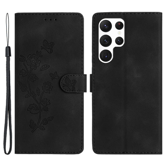 For Samsung Galaxy S23 Ultra Flower Imprinted Leather Phone Case Anti-drop Wallet Stand Cover