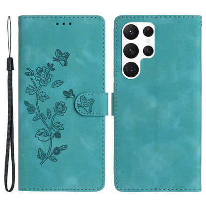 For Samsung Galaxy S23 Ultra Flower Imprinted Leather Phone Case Anti-drop Wallet Stand Cover