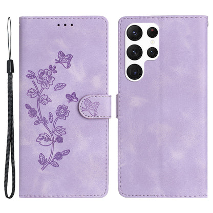 For Samsung Galaxy S23 Ultra Flower Imprinted Leather Phone Case Anti-drop Wallet Stand Cover