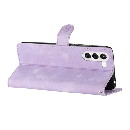 For Samsung Galaxy S23+ Flower Imprinted Anti-drop Shell Wallet Stand Leather Phone Case